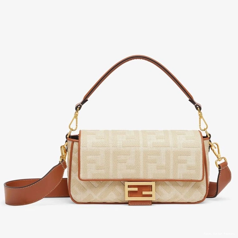 Vintage HOT Fendi Motif FF In Straw Medium Baguette Bag Beige 0805